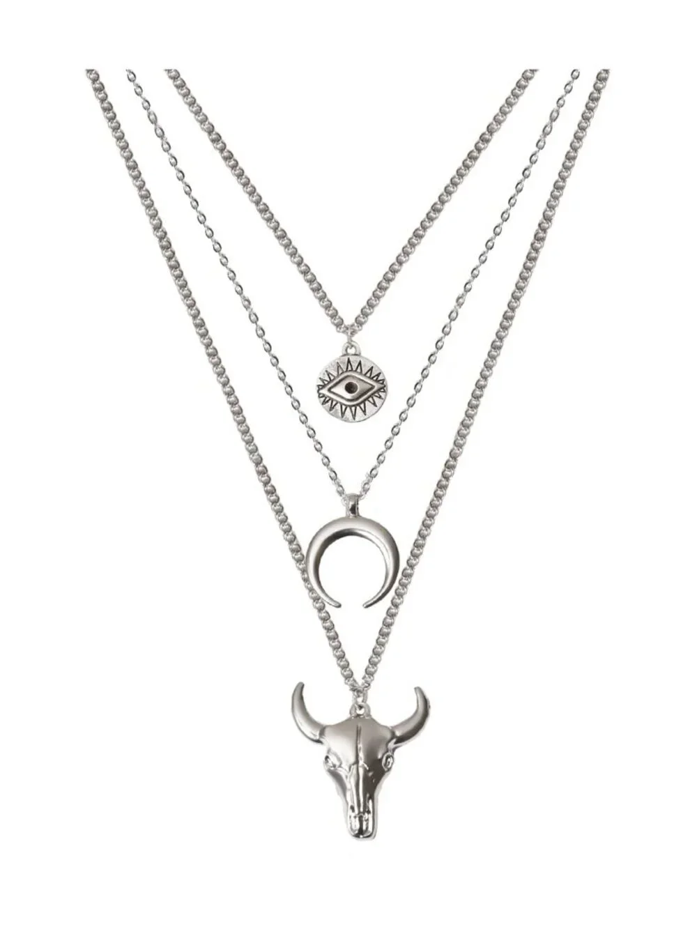 Silver Boho Layered Necklace Western Cowgirl